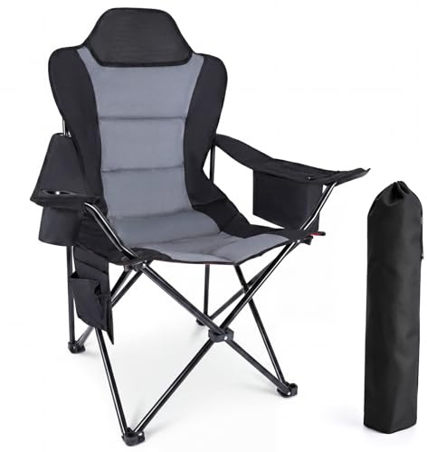 YEAUPE PRO Chaise Pliante Camping avec Rembourrage, Charge maximale 150 kg | Fauteuil Pliant Extérieur et Portable, avec Porte-gobelet, Idéal pour Camping, Pêche, Festival, XL