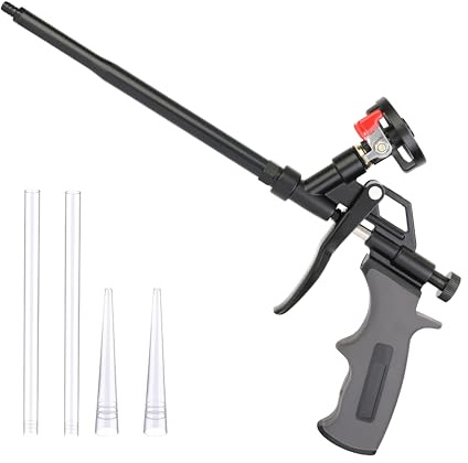 Pistola per schiuma espandente professionale– Applicatore di schiuma PU con design facile da pulire, corpo in metallo resistente per isolamento, riempimento e sigillatura (grigio, 1 pezzo)