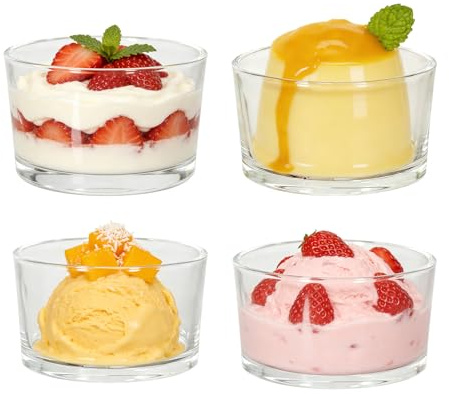 Tefrine Juego de 4 cuencos de postre de cristal pequeño, 6,5 oz, cuencos de crema acanalados, perfectos para salsas, postres, platos laterales, pudines, frutas y apetizers