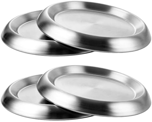 LDXDRU 4 Stück Kerzenteller Edelstahl Rund 11cm Kerzenständer Untersetzer Getränkeuntersetzer mit Rand für Hochzeit Dekoration, Weihnachten, Spa, und Geschenke