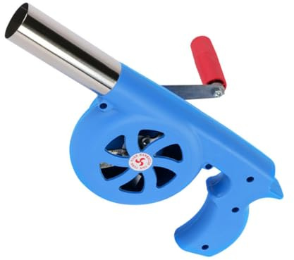 Toyvian Soplador de Aire Manual Portátil para Barbacoa Manivela, Ventilador de Parrilla de Hierro Fundido Azul, Herramienta Ligera para Camping y Picnic al Aire Libre