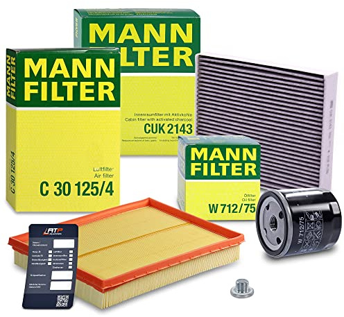 MANN-FILTER Inspektionspaket Filterset 1x Ölfilter, 1x Luftfilter, 1x Innenraumfilter (Aktivkohlefilter), 1x Ölablassschraube mit Dichtring, 1x Ölwechselanhänger Kompatibel mit OPEL MERIVA A (X03)