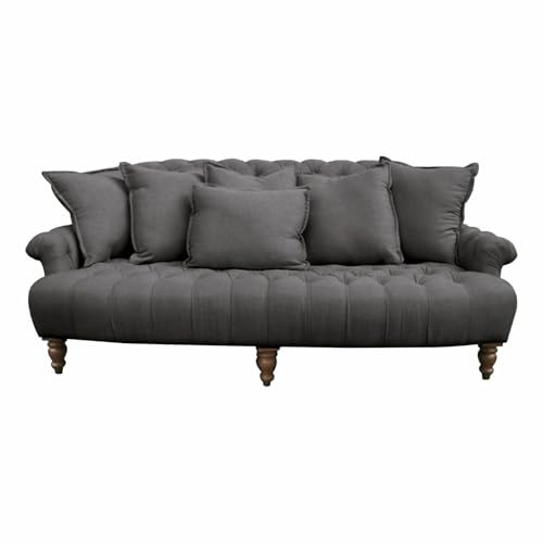 Loberon Sofa Springfield Village, Edles Chesterfield-Design, Extra tief, Gedrechselte Füße, inkl. Sechs Kissen, Couch, Sitzmöbel, Kiefernholz, Leinen, anthrazit