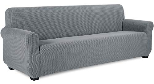 TIANSHU Sofabezug 4 sitzer, Stretch Spandex Couchbezug Sesselbezug Elastischer Antirutsch Stretchhusse Weich Stoff,Jacquard-Stretch-Sofabezug, Schonbezug für Sofa-Sofahalter(Hellgrau)