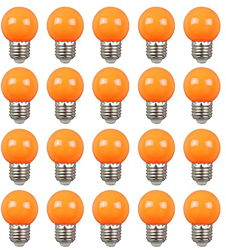 Farbige 2W E27 G45 LED Leuchtmittel, e27 Beleuchtung Glühbirnen, bunte glühbirnen für Hochzeit Halloween Weihnachten Party Bar, Wasserdichte Lichterkette für Innen und Außen Bereich, Orange 20 Stück