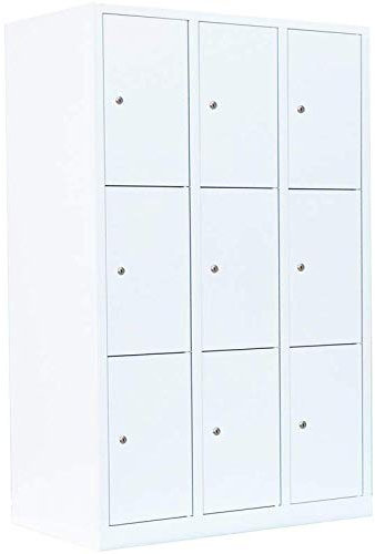 Lüllmann 9 Fächer Schließfachschrank komplett montiert 180x118,5x50cm Wertfachschrank Fächerschrank Spind Umkleideschrank Weiß 523337
