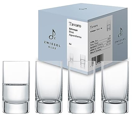 Zwiesel Glas Schnapsglas Tavoro (4-er Set), stilvolle Shotgläser für diverse Brände, spülmaschinenfeste Tritan-Kristallgläser, Made in Germany (Art.-Nr. 122418)