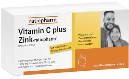 Vitamin C plus Zink-ratiopharm – Gut kombiniert. Hoch dosiert. Nahrungsergänzung mit Vitamin C und Zink – das starke Duo für Ihre Abwehr, 40 Brausetabletten
