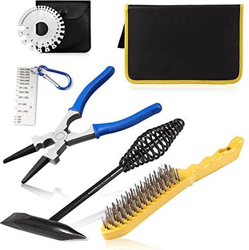 LEONTOOL 6-teiliges Schweißzangen-Set, 20,3 cm MIG-Zange, 25,4 cm Schweißhammer, 25,4 cm Drahtbürsten-Schlackenentfernungswerkzeug, 2 Edelstahl-Blechdickenmessgeräte mit Aufbewahrungstasche