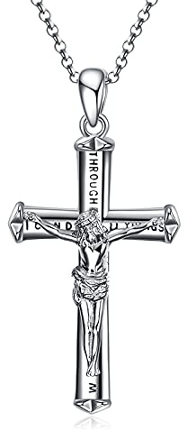 POPLYKE Kreuz Kette 925 Sterling Silber Jesus Kruzifix Kette Christian Halskette Männer St Michael St Benedikt St George kette Amulet Medal Schmuck 18-22