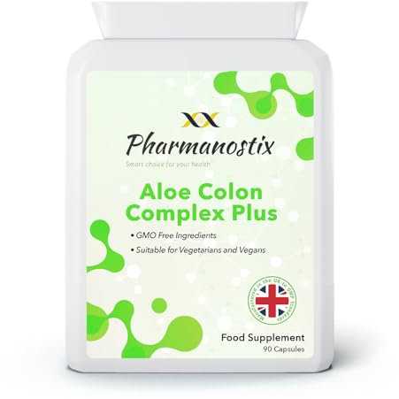 Pharmanostix Aloe Vera Complex Plus- 90 Vegan Capsules -High Strength Aloe Vera 15,000mg- Colon Cleanse and Detox - Natural Herbal Ingredients Including AlfaAlfa, Ginger and Wild Yam-UK Made