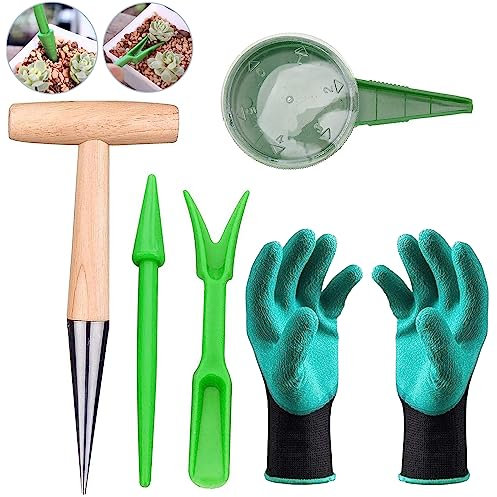Plantoir à Bulbes, Ensemble de 5 Bâtonnets à Piquer avec Bois à piquer, Semoir, Planteur et Gants