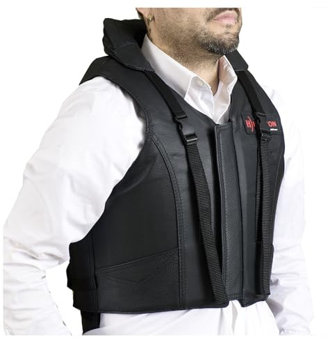 HILASON Safety Tall Collar Bull Riding Vest Protective Leather Black |Equestrian |Unisex |Rodeo