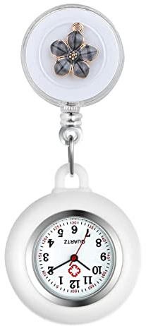Avaner Krankenschwester Uhr Schwesteruhr Analog Quarzwerk Pflegeruhr Ansteckuhr mit Clip Hanging Medical Taschenuhr FOB-Uhr mit Silikonhülle Blumen Smiley Gesicht für Krankenschwester Arzt Doktor