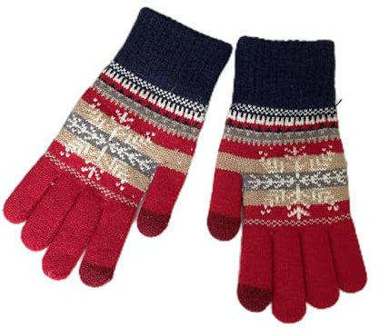 PTNKUIIY Touchscreen Handschuhe Damen Thermisch Winter Handschuhe Frauen Fäustlinge Baumwollhandschuhe Winter Warm Weihnachtsschneeflocke Handschuhe Fleecefutter Fäustlinge Strickhandschuhe,Rot