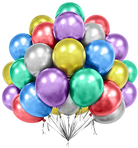 Globos Metálicos Multicolores, 50 Globos Multicolores 12 Pulgadas, Globos Látex Brillante, Globos Metálicos Cromados Gruesos Para Fiesta, Cumpleaños, Compromisos, Boda, Baby Shower