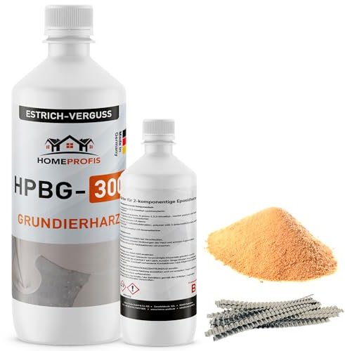Home Profis® Epoxidharz Set zur Estrich Reparatur | 3kg Epoxy Resin Gießharz inkl. 40 Estrichklammern & Quarzsand | 2K Injektionsharz Rissfüller | Epoxidharz mit Härter