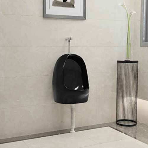 INLIFE 143988 Urinoir mural en céramique avec valve de chasse Noir 9,1 kg