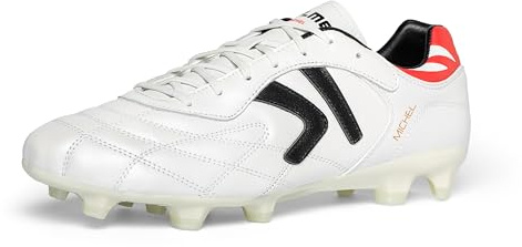 KELME Soccer Cleats Men Pro Calfskin Leather Soccer Shoes Outdoor Firm Multi Ground Football Sneaker Unisex Adult White, 6