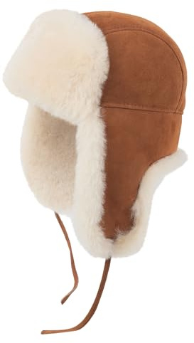 Zessano Leder Flieger Russische Ushanka Trapper Winter Pelz Hut - Unisex Shearling 100% Leder Schaffell Hüte für Männer Frauen