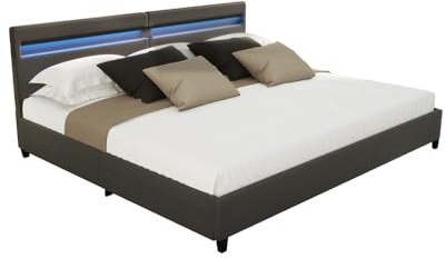 Home Deluxe - LED Bett NUBE - Dunkelgrau, 200 x 200 cm - inkl. Lattenrost und Schubladen I Polsterbett Design Bett inkl. Beleuchtung