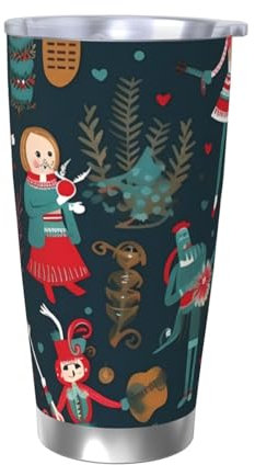 Gobelet isotherme de 591 ml avec couvercle pour femme – Gobelet isotherme à double paroi en acier inoxydable – Motif casse-noisette – Tasse à café isotherme à double paroi pour boissons chaudes et
