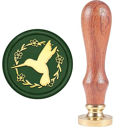 MAYJOYDIY Wachssiegelstempel Mit Kolibri Kranz Vogel Und Blumen Siegelwachsstempel 25mm Abnehmbarer Messingstempelkopf Mit Holzgriff Für Karten Umschläge Hochzeitseinladungen Geschenkverpackungen