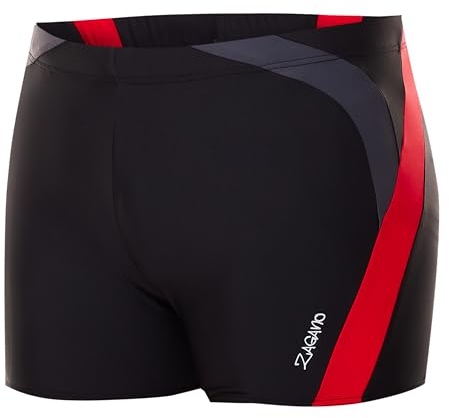 ZAGANO Costume da Bagno da Uomo - Pantaloncini da Bagno – Aderente, Resistenza al Cloro, Tessuto Riciclato, vestibilità Comoda, Allenamento di Nuoto - 2375 - Made in EU, Nero/Rosso, 3XL