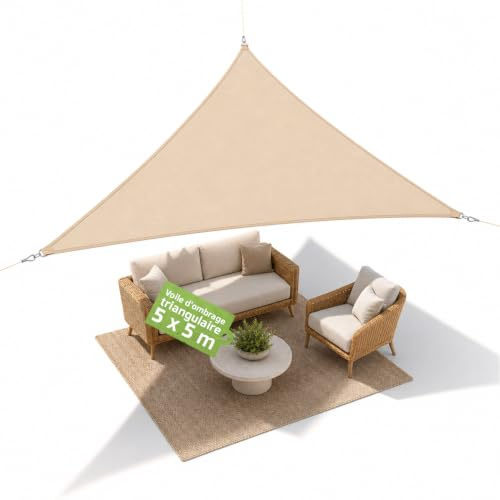 Avilia Tenda Ombreggiante Triangolare 5x5x5m - Protezione UV 95%, Impermeabile e Traspirante - Vela Parasole Ideale per Esterni, Terrazzo, Balcone e Giardino in Poliestere Traspirante