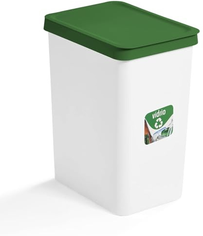 Dekohome Poubelle de cuisine en plastique résistant pour verre et verre, 28 l, poubelle de recyclage, vert