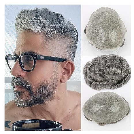 Pelucas para Hombre Peluca de cabello humano indio Toupee for hombres Piel suave y delgada Base de PU con bucle en V Prótesis de cabello masculino Unidades del sistema de piezas de cabello ondulado #