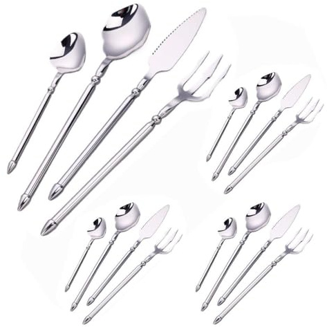 Set Di Posate Per Posate Da Tavola in Acciaio Inossidabile Da Cucina, Coltello Da Bistecca, Forchetta, Cucchiaio, Cucchiaino (Argento,16 pezzi)