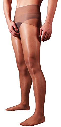 BESYFAY Herren Sexy 8 Den Ultradünne Öl Glänzend Nahtlose Strumpfhosen Durchsichtig Nylon Strumpfhose mit Penishülle