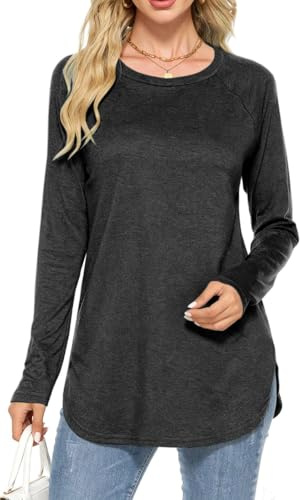 Teesho Dam, lång skjorta, eleganta toppar, bomull, t-shirt, ledig långärmad skjorta, toppar, tunika, B-Svart, XXL