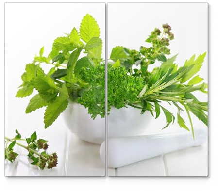 DEQORI Herdabdeckplatten Glas | 2er Set 60x52 cm | Motiv Frische Kräuterkraft | Ceranfeld Abdeckplatten in Küche | Herd-Abdeckungen universal | Glasplatten & Schneidebretter für Kochplatte