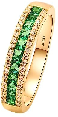AMDXD 14K Au585 Gold Ring für Damen, Ewigkeitsring Memoirering Hochzeitsband mit Labor Erstellt Smaragd Grün Quadrat, Gelbgold 585 Verlobungsring Bandringe Moissanite Echt Goldschmuck, Gr.56