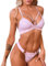 MIZSPISE Damen Dessous Sexy Bikini Set PU Leder Zweiteilige Badeanzug Push Up BH + Slips Tanga Frauen (Rosa, Einheitsgröße)