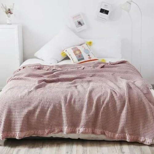 vortixia Weiche Bettdecke aus Baumwolle mit kariertem Muster, japanische Strickdecke, geprägte Sommerrüschen, warme Tagesdecke mit kariertem Überwurf