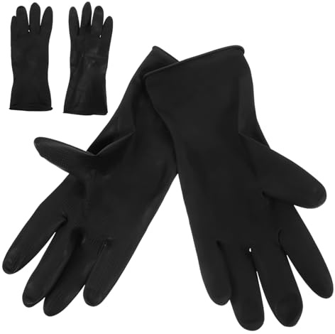 Haarfärbehandschuh 2 Paar aus Gummi Kunststoff Friseurhandschuhe Schwarz | Handschuhe zum Haare Färben, Texturiert für Besseren Halt, Waschbar und Wiederverwendbar