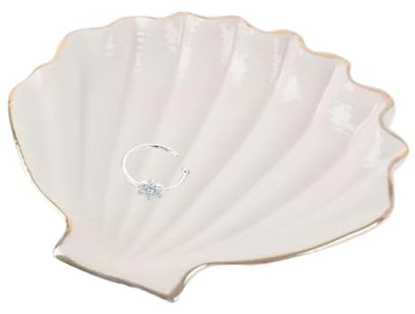 QOWIJEX 1 Pièce Plateau à Bijoux en Céramique, Organiseur de Bijoux, Bol à Bijoux Petit Plateau de Clés Fête des Mères Noël Thanksgiving Cadeau D'anniversaire pour Femmes,Coquillages