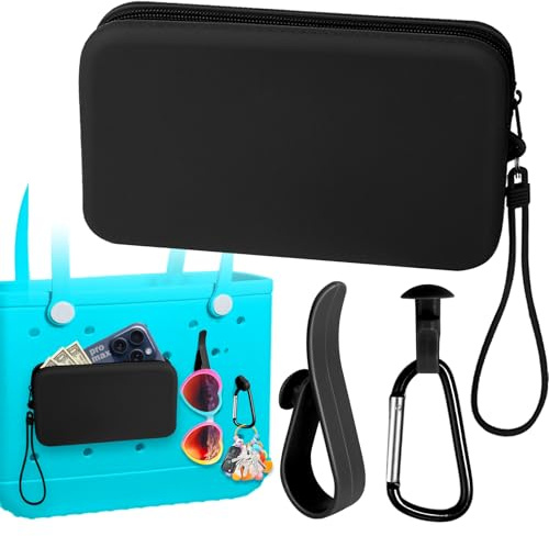Mity rain Silicone Wallet for Bogg Bag Phone Holder, Accessories Set for Bogg Bags Contain 2PCS Key Holder and a Large Capacity Silicone Zipper Bag for Beach Tote Bag (Black)