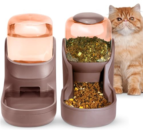 Automatisches Futter- und Wasserspender für Hunde, Katzen, Futterspender und Wasserspender, 3,8 l, 2-in-1 Katzenfutter, Wasserspender für kleine, mittelgroße und große Haustiere (Gray)