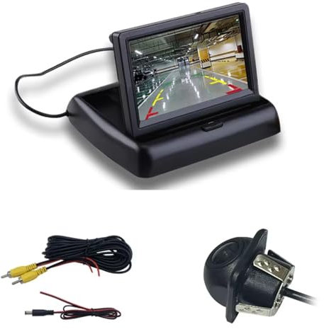 Telecamera Retromarcia Mini display per auto LCD TFT pieghevole da 4,3 pollici con telecamera di retromarcia universale impermeabile HD Retrocamera Auto(Straw hat camera)