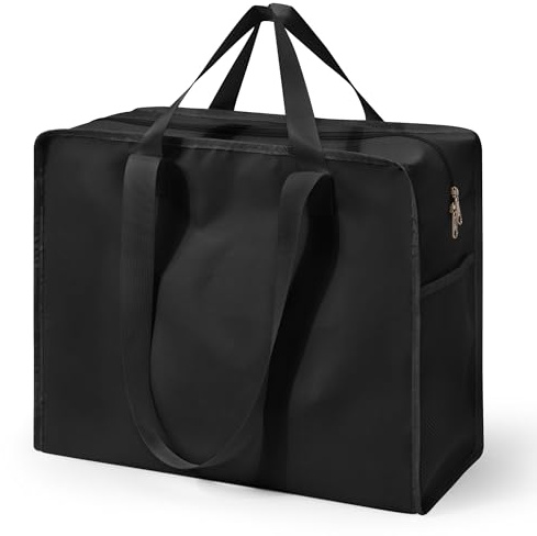 KALIDI Grand sac de plage pour femme avec fermeture éclair - Sacs de vacances imperméables pour les voyages en famille, l'été, les courses, la piscine, Noir , XXL