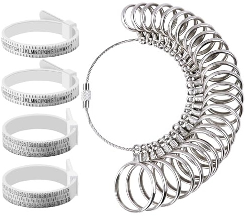 XoeLLe 5 Pièces Baguier Mesure Doigt Français, Mesure Doigt pour Bague, Baguier Taille Française, Taille Bague, Anneau Outil de Dimensionnement Standard Plastique Europeenne Taille 41-76, UK A-Z