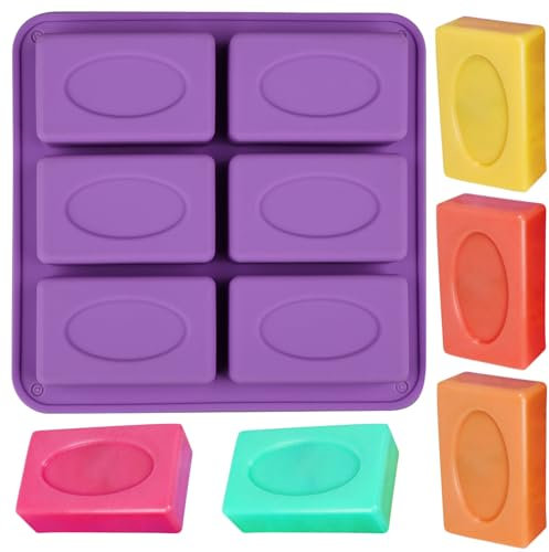 Silikon-Seifenform, 6 Mulden, rechteckige Seifenformen für hausgemachte Bastellotion, Seife, Kuchenform, Eiswürfel (Größe 8,5 x 5 cm)