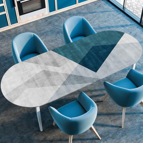 Surwin Mantel Oval con Bordes Elástica, Ajustable Mantel Mesa Oval Protector de Mesa Manteles Lavable Antimanchas para Comedor Cocina Fiestas Exterior -3D Geometría (Verde,91x152cm)