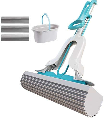 SLDAGe Fregona Suelos Antideslizantes con Mango Largo Extensible, Fregona Súper Absorbente y Cubo con Ruedas, Limpieza de Suelos para Baldosas,Laminado,Madera Dura,Coche,Pared,Ventana,D,28X137CM