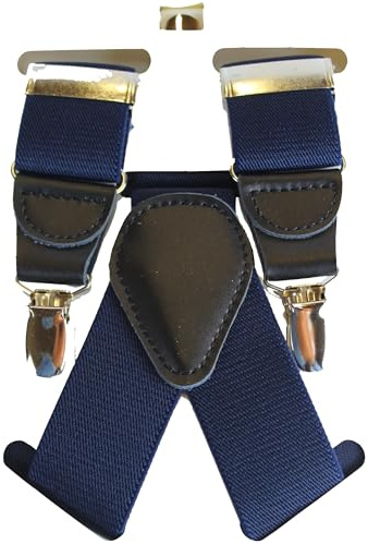 ALVIPERI - Bretelle Uomo Eleganti Vintage con Spillo Antiscivolo Elastiche Regolabili (Fino a 120cm) con 3 Clips, Bretelle Pantaloni Uomo con Inserti in Pelle nei Punti di Maggior Pressione (blu)