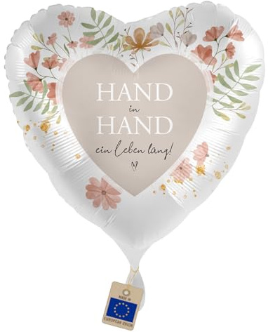 Folienballon Hochzeit Hand in Hand – Herzballon | „Ein Leben lang“ Ballon für Brautpaar, Verlobung, Hochzeitstag, Jahrestag & Jubiläum, Helium geeignet, Made in EU